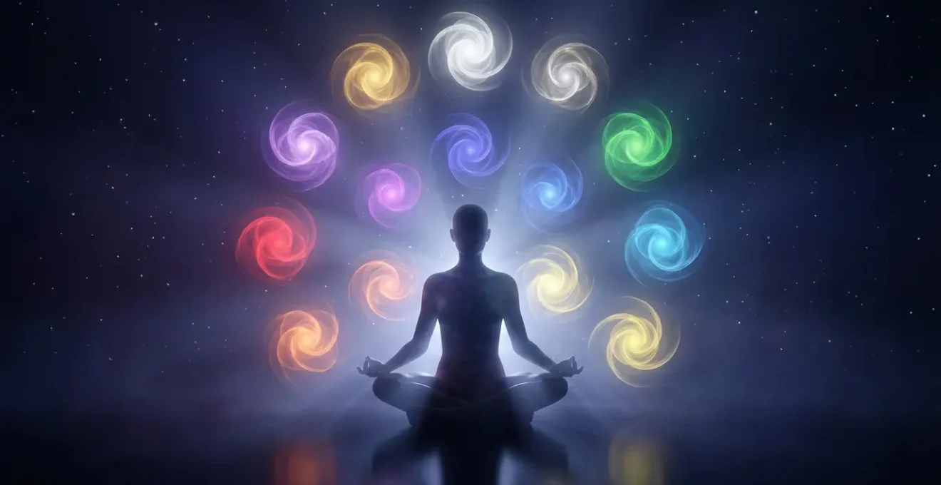 Illustrazione dei dieci corpi spirituali in equilibrio secondo la numerologia tantrica