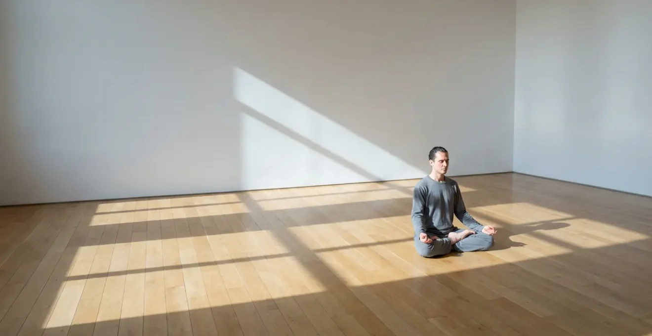 Persona seduta in meditazione con espressione serena e autentica