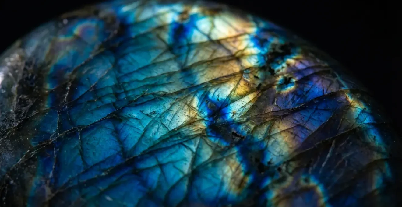 Flash blu iridescenti della labradorite che stimolano l'intuizione