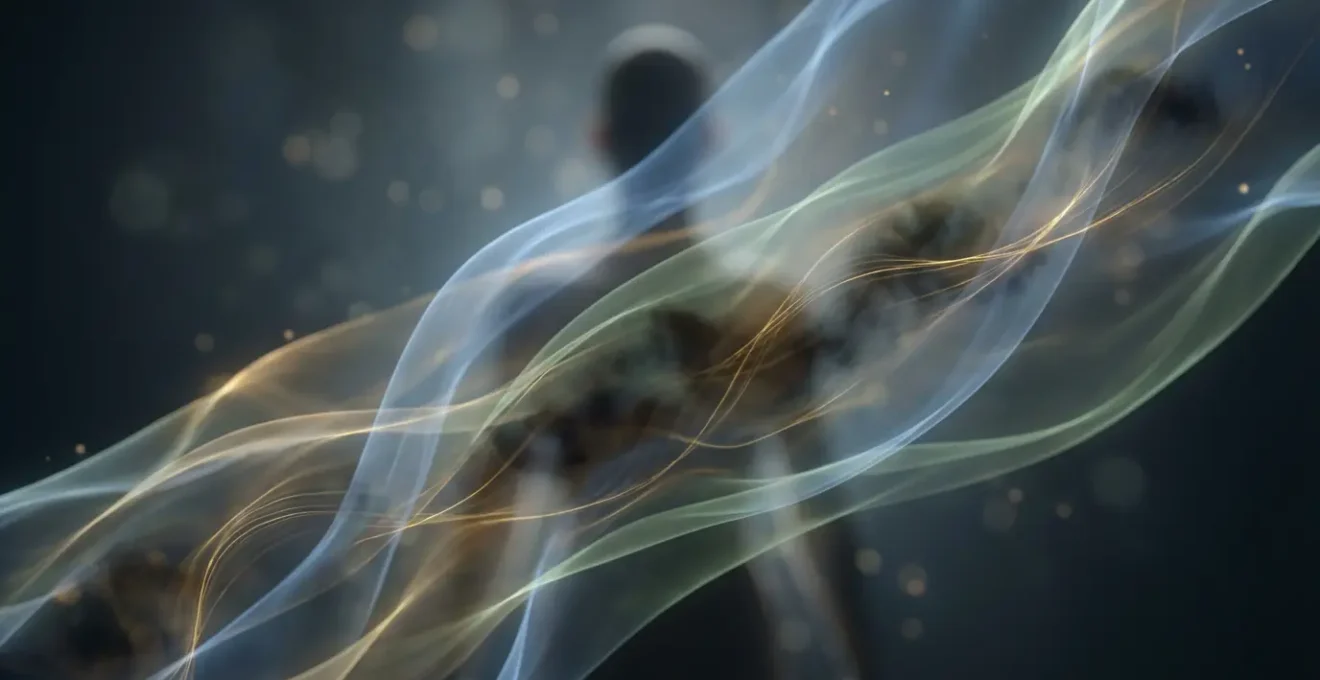 Campo energetico aurico con zone di luce e ombre che mostrano la riparazione dell'energia