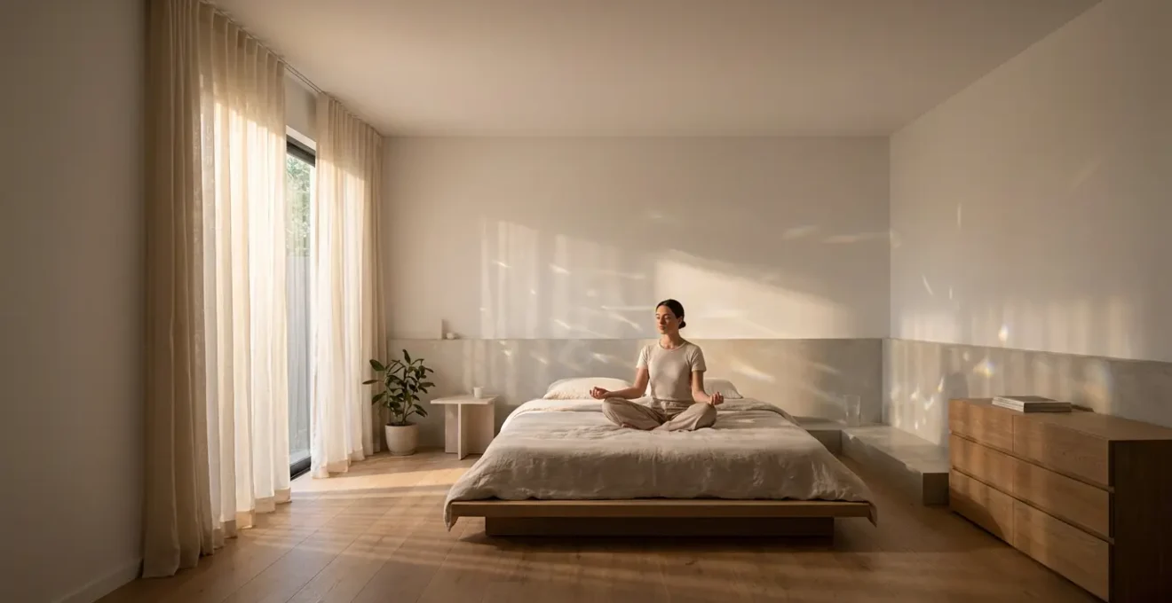 Persona circondata da uno scudo di luce protettiva nella camera da letto