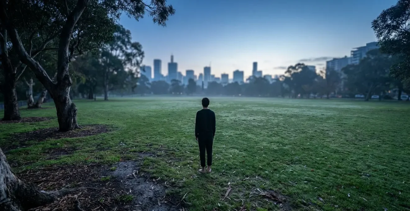 Persona che pratica esercizi di radicamento in ambiente urbano